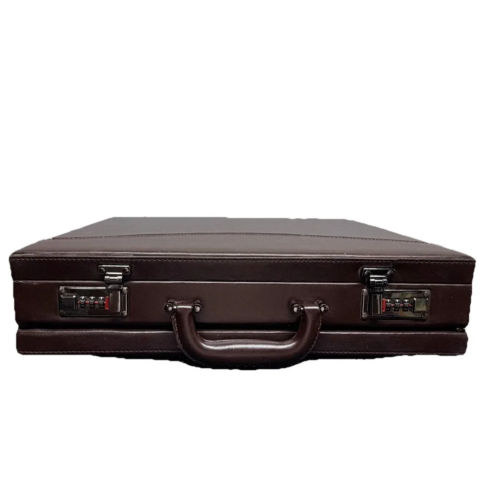 Vintage Brown Faux Leather Attache Briefcase Combination Lock Executive Case